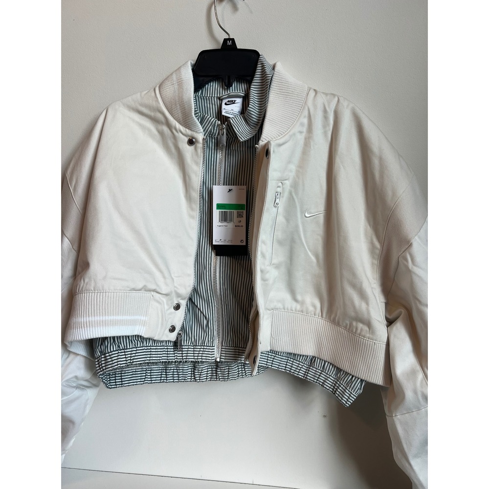 Nike Womens Jacket‎ XL SPTCAS Oversized Fit Cream Tan Striped Cropped NWT